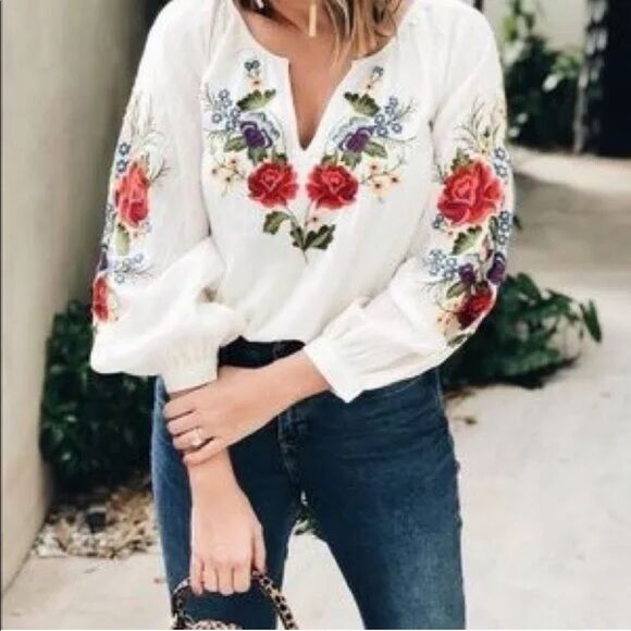 Rare Anthropologie Mira Embroidered Peasant Blouse NWOT Medium - Picture 9 of 16